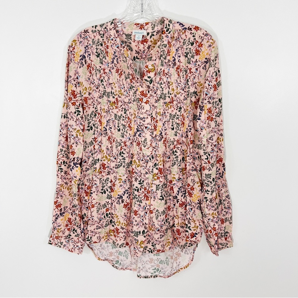 Sundance Floral Pintuck Long Sleeve Blouse Top Pullover Size Small